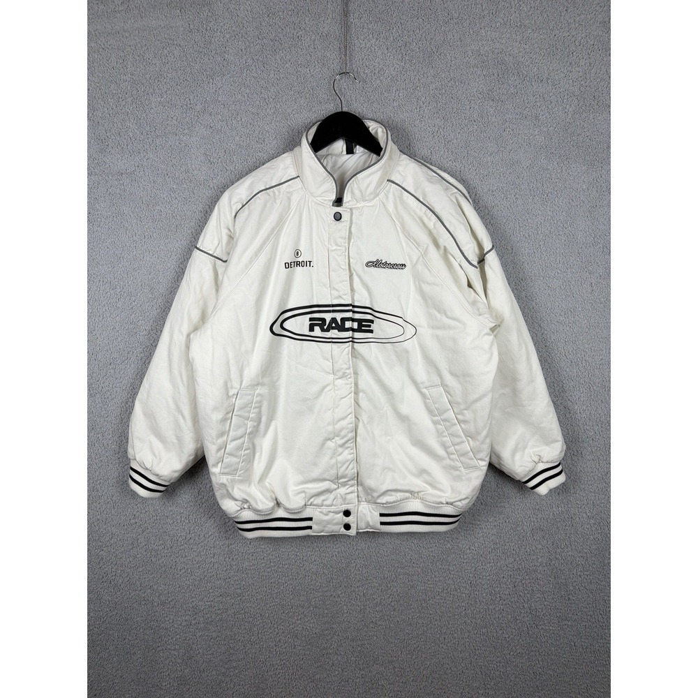 Divided‎ by H&M Size M Bomber Jacket RACER Y2K Detroit Motorcross White